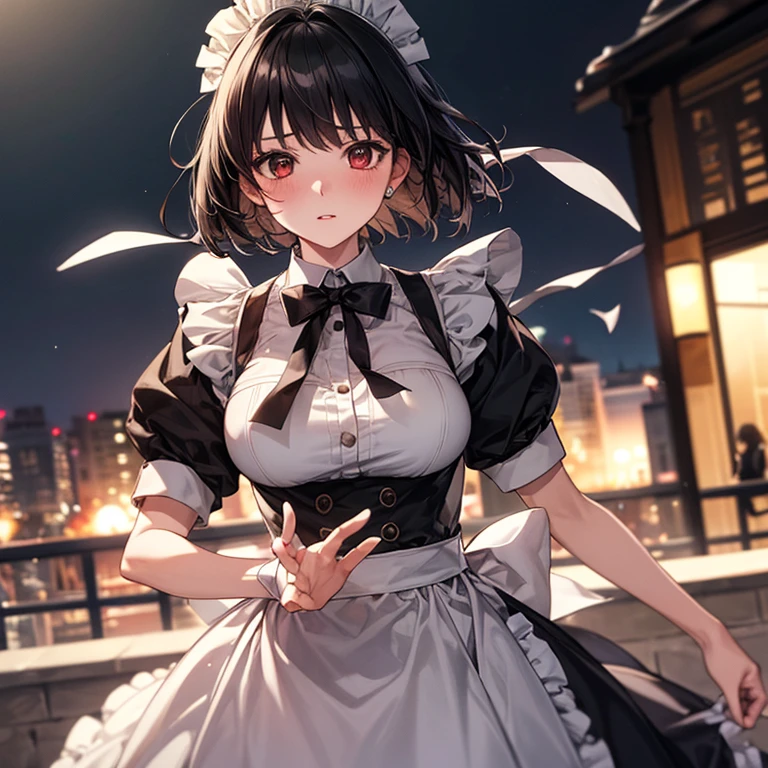 (masterpiece:1.4),, (highest quality:1.4),, Ultra-high resolution,, 8k, CG,, (Very delicate and beautiful:1.2),, , whole body,, from the front,, View your audience,, , One Girl,, alone,, Robber Girl,, Mature Girls,, , cute, sweet,, Luxury House ,, Blurred Background,, ,Bobcut, ,, , 茶colorの目,, color々performance,, Red lips,, , Face blown away by the wind,, Black Hair ,Big Breasts,Tsundere,((Maid clothes))