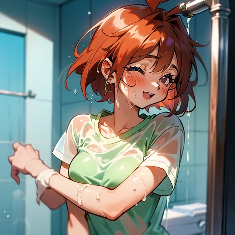 Cheerful girl、Sporty、tits、Swimwear、shower room、See-through T-shirt、Wet、Clothes that stick、oil、slimy、Reddish hair color
、high school girl、Gal、Earrings、older sister、Short Bob cut