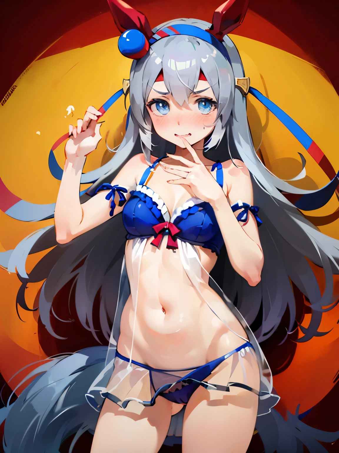 NSFW,tamamo cross \(umamusume\),(Perfect hands),(Perfect Anatomy),(masterpiece),(highest quality),Embarrassed,blush,High-quality lingerie,See-through,Love Hotel