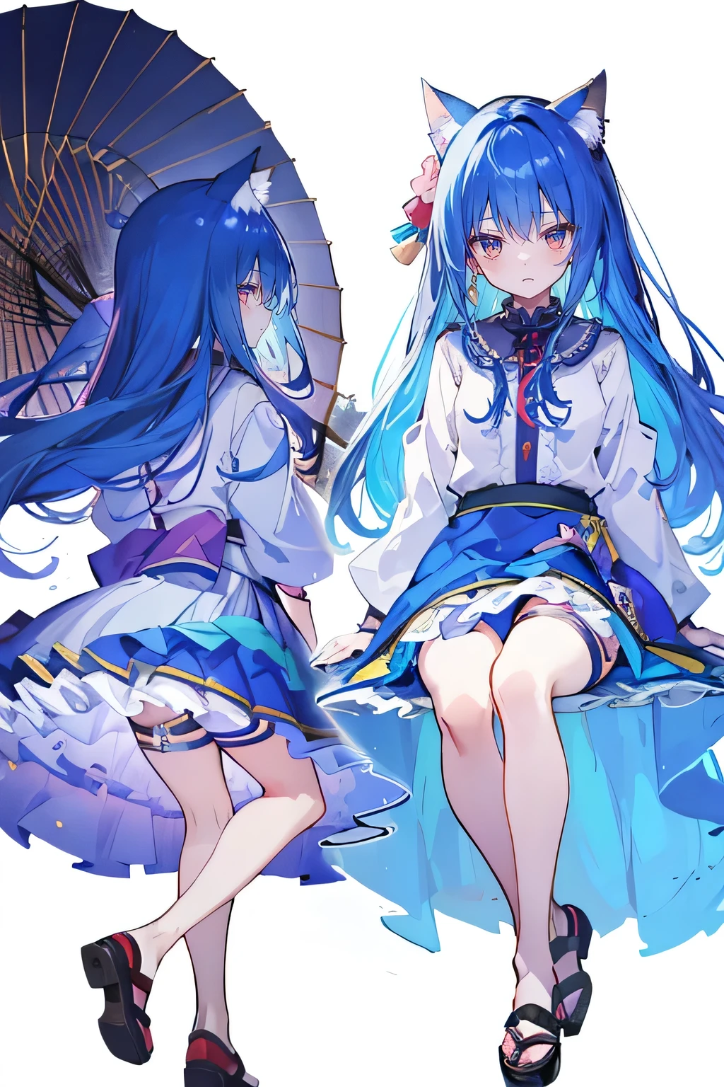 （masterpiece：1.2），Super detailed，lifelike，Expressive eyes，fair skin，perfect face shape，1 girl，
Japanese comics,Gorgeous blue hair,flowing blue hair,flowing clothes,Cat ears,Petals fall,beautiful lola,Baby Angel,
Cross your legs，Gentle and peaceful background，The pavilion is cool and comfortable,smile, wearing hoodie, background of tokyo,back views,snowing, winter.