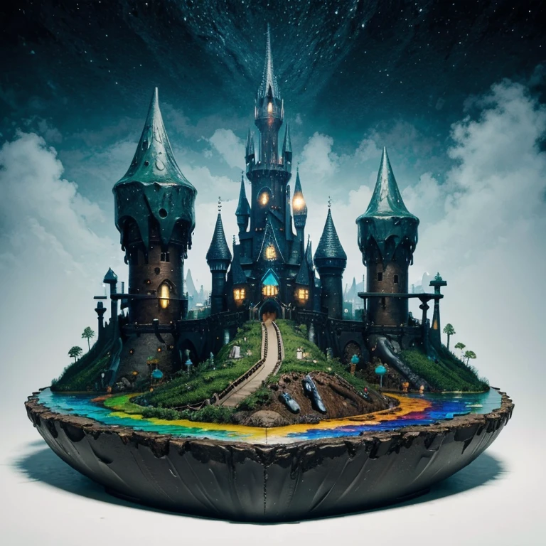 magical land made out of dripping oil paints, no people
