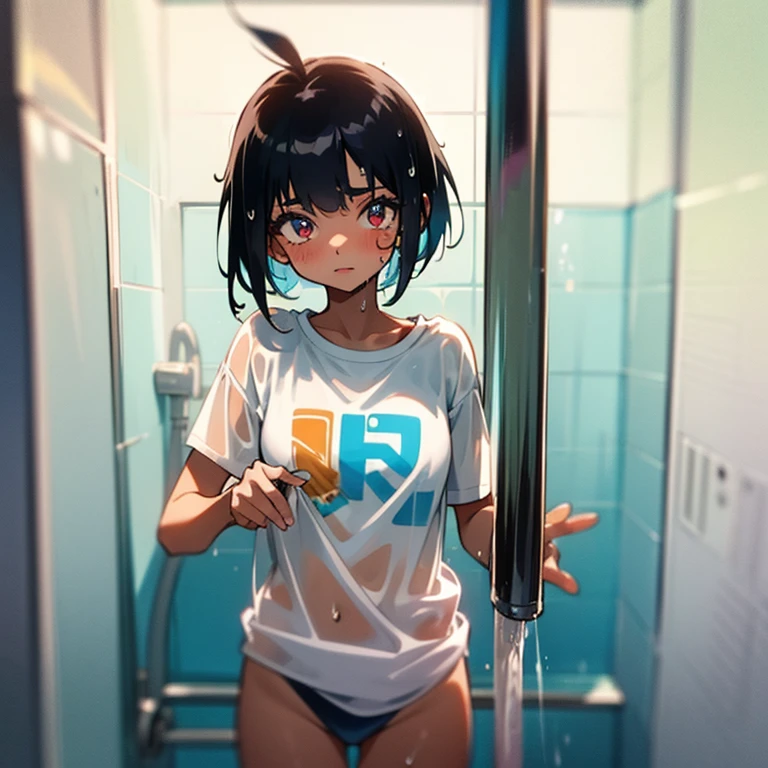 Cool girl、Boyish Girl、Sporty、tits、Swimwear、Swimsuit shower room、See-through T-shirt、Wet、Clothes that stick、oil、slimy、Pixie Cut、black hair color
、high school girl、Gal、Swimming Club、Brown Skin、Sharp Eyes