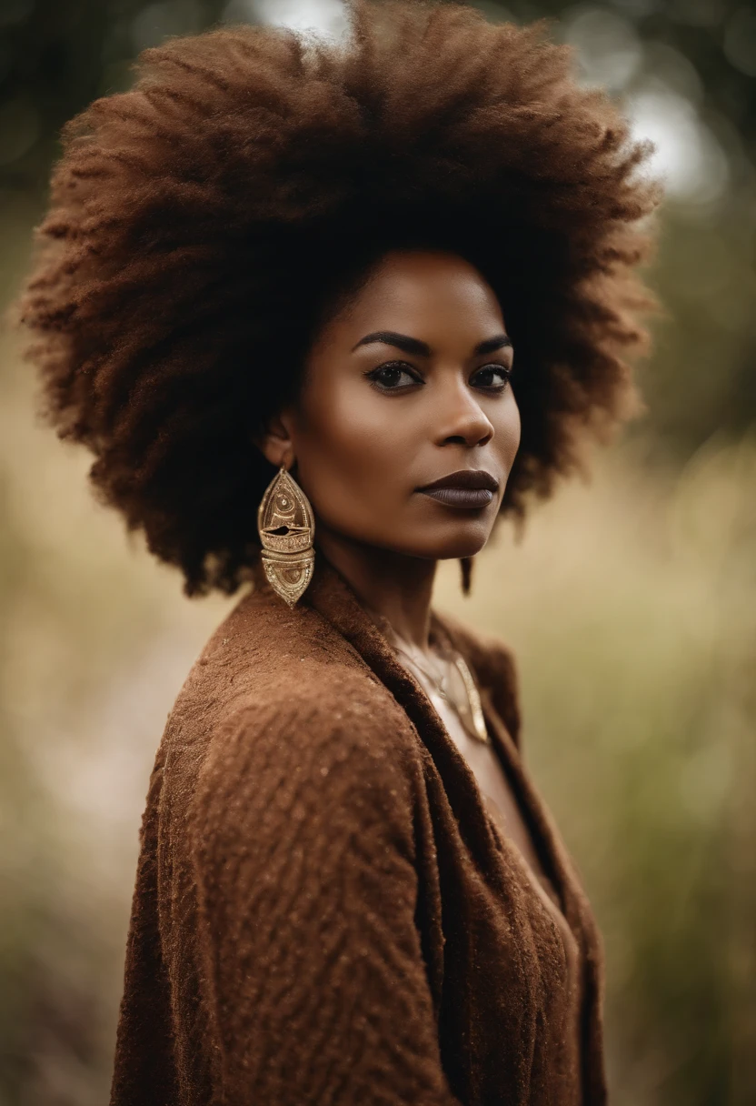 Destini with a very large afro hair posing for a picture, a digital rendering by Juan O'Gorman, shutterstock contest winner, afrofuturism, afro, afro hair, with textured hair and skin, with afro, light-brown skin, brown skin. light makeup, mixed-race woman, brown skin, diffused natural skin glow, brown skinned, make her look real and very beautiful