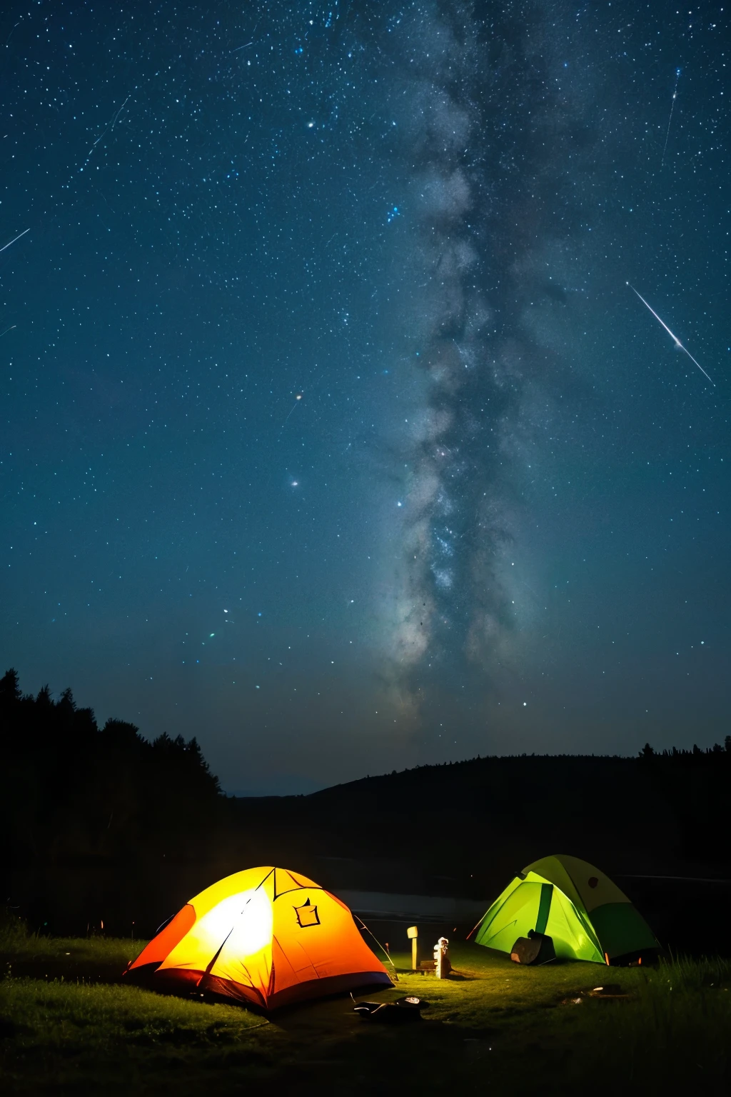 Camping site river night lots of fireflies dancing