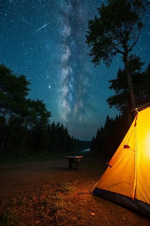Camping River Night Fireflies Forest