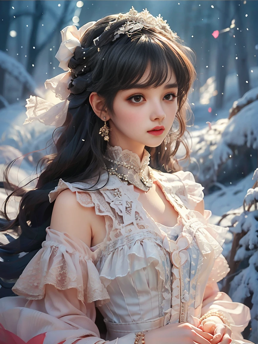 1girl, beauty, Wearing a rose-red Lolita magic dress，Beautiful eyes，Beautiful hair accessories，背景是beauty的魔法室，Lolita style，Second Dimension，Masterpiece，High quality and high resolution，comics，Small fresh, cowboy shot, UHD, retina, ccurate, anatomically correct, textured skin, super detail, award winning, best quality, 8k, 1lltnh1