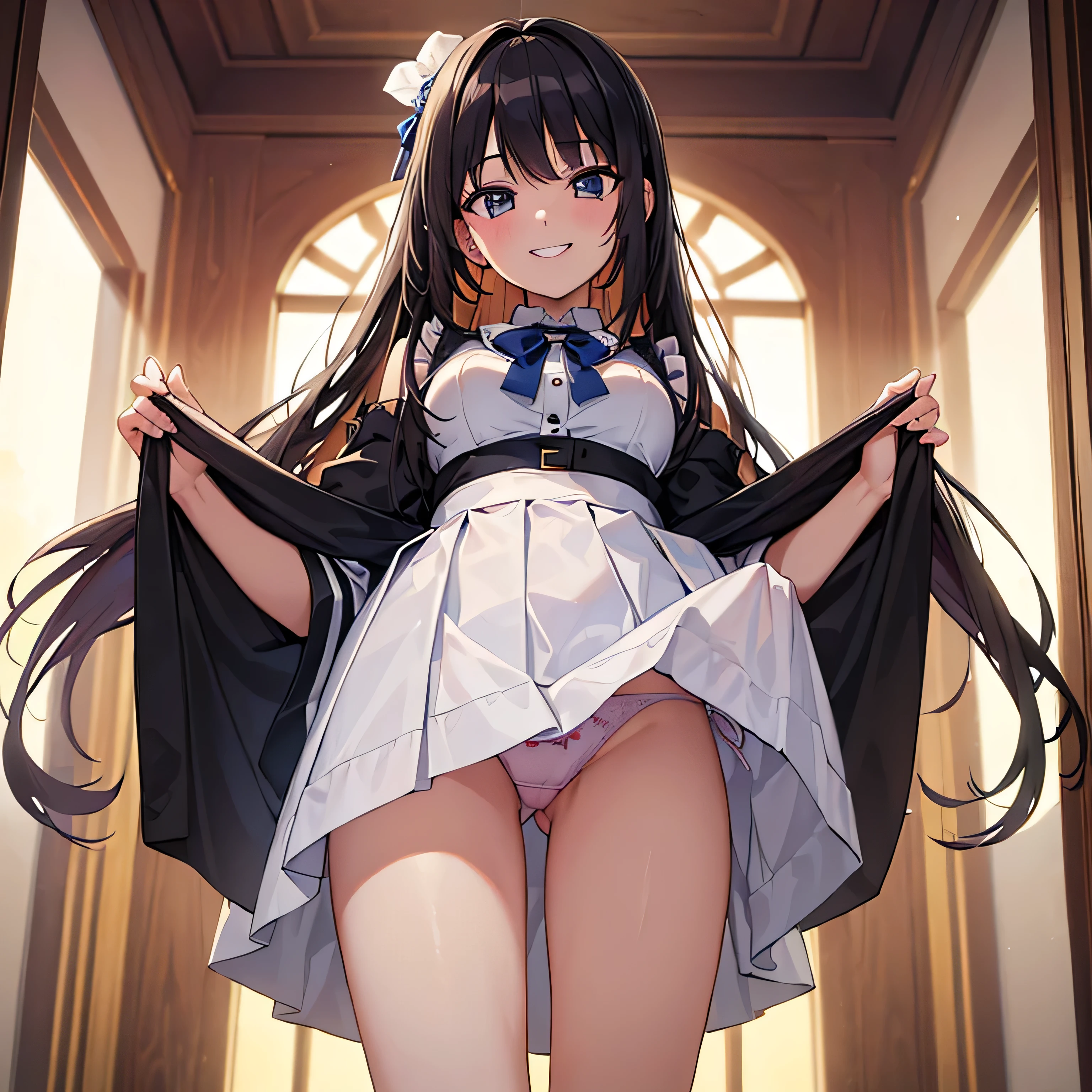 ((Top Quality,8k, 32k,Masterpiece:1.2)), girl , skirt, grin, undressing, showing panties