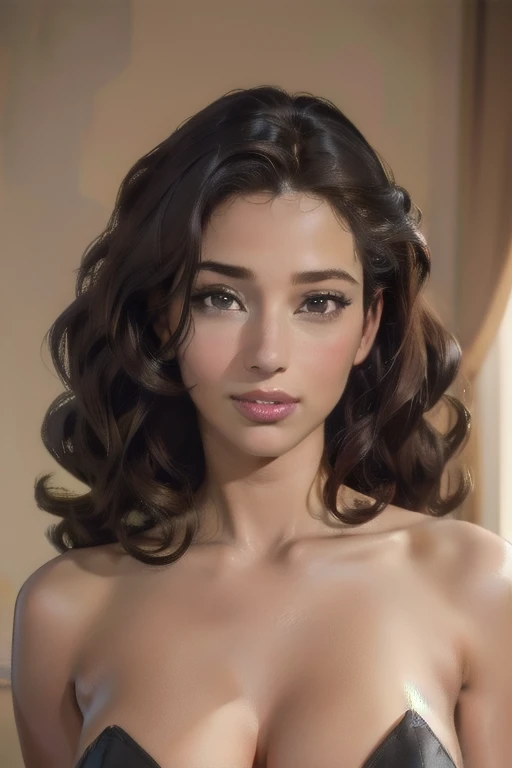 (best quality,4k,8k,highres,masterpiece:1.2),ultra-detailed,(realistic,photorealistic,photo-realistic:1.37),woman,perfect and beauty face,little smile,long dark red curly hair,sheer latex orange tight leotard over transparent pantyhose,beautiful detailed eyes,beautiful detailed lips,extremely detailed eyes and face,long eyelashes,vivid colors,portraits,natural lighting