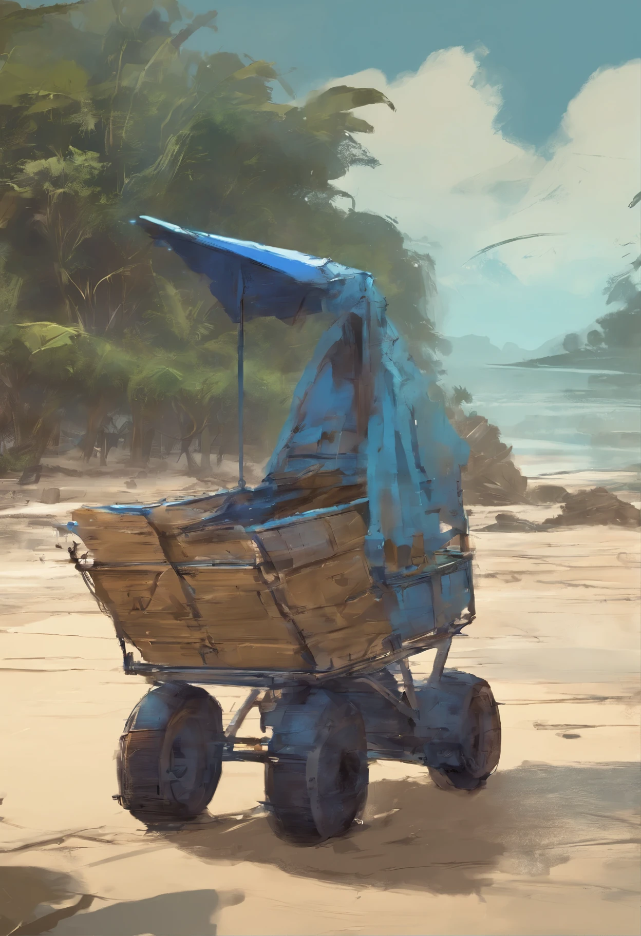 MacQuenn lightning design cart only in blue, but with the same characteristics. com um fundo de praia.