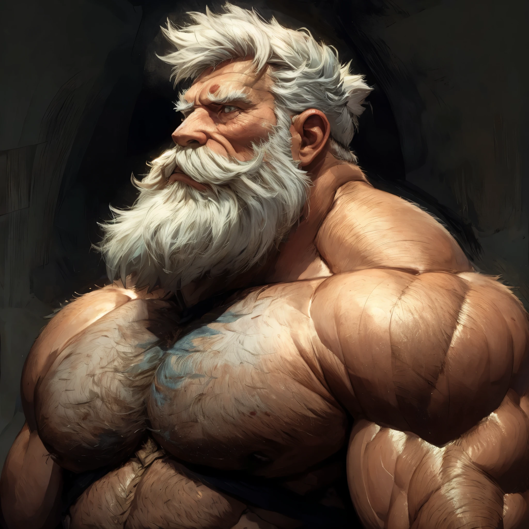 huge muscular samurai, old man