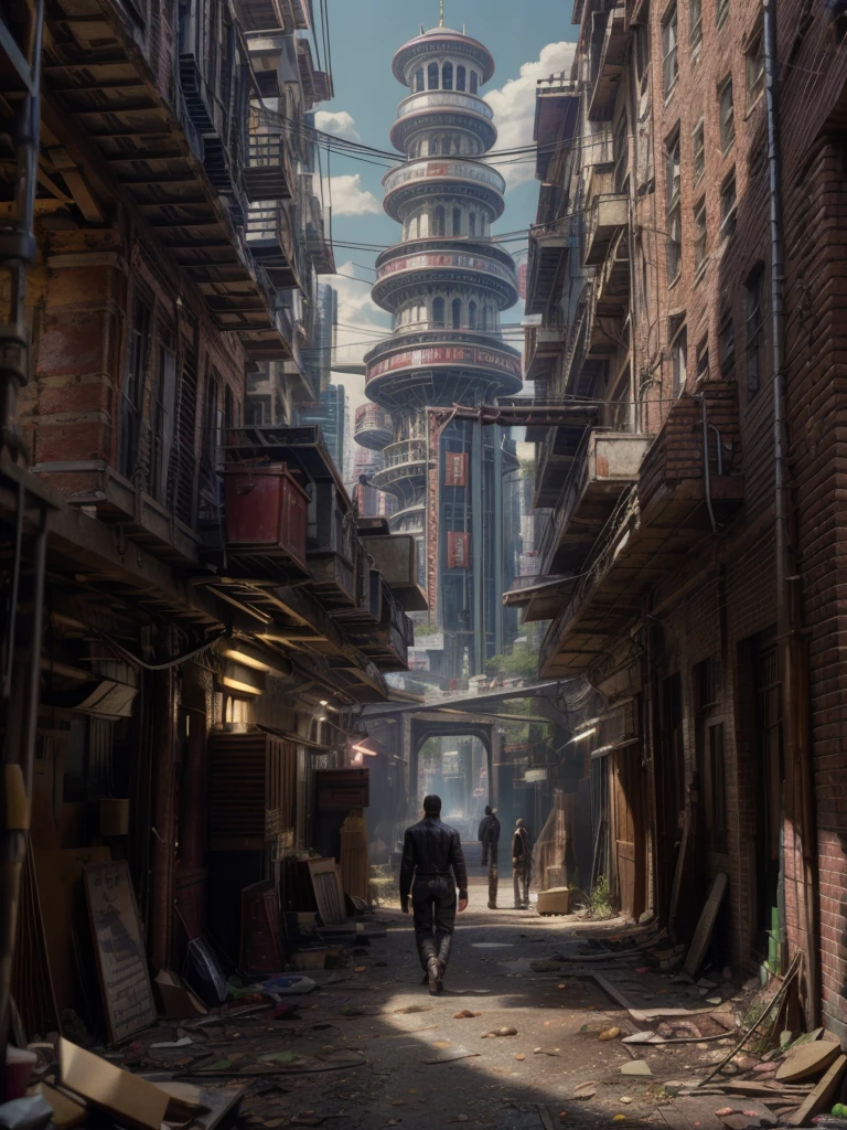 A cinematic waist up photorealistic oil on canvas  painting of cyborg [Motoko Kusanagi:Scarlet Johansson:0.1] donning white body armor of The Cybercrime Detective of Ghost in the Shell anime scrutinize the city from the City Tower, detailed face, insanely detailed and intricate, crisp sharp and clear, volumetric lighting, ultra-high resolution, masterpiece hyper realistic painting of Don Lawrence, Cinematographic scene by Alphonse Mucha, centered, Professional color grading by Kenneth Hines Jr.
