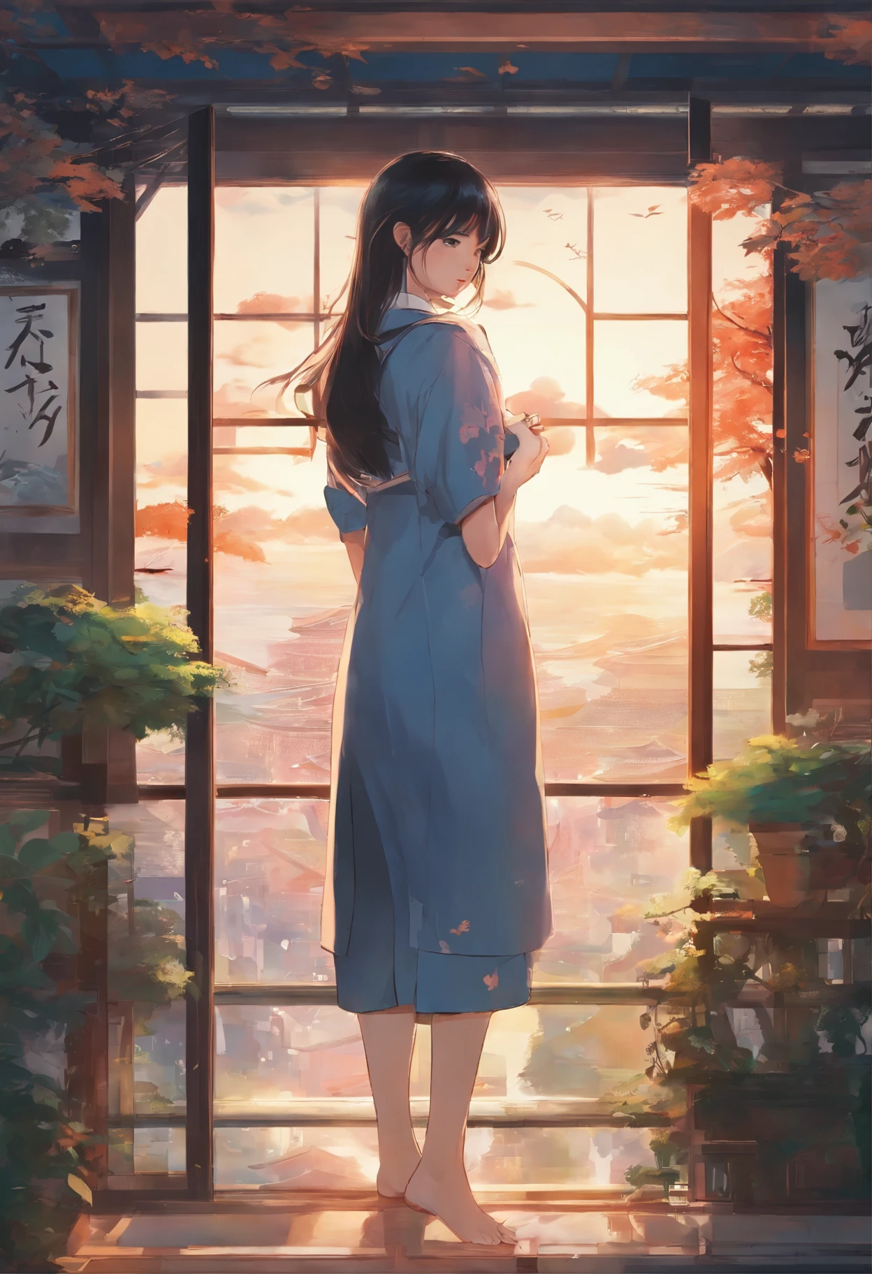 there is a woman that is standing in front of a window, beautiful asian girl, wlop and ross tran, asian girl, by Tan Ting-pho, by Rudy Siswanto, semi realism, by Ren Renfa, beautiful asian woman, asian woman, mai anh tran, by Ni Zan, instagram model, ross tran 8K
