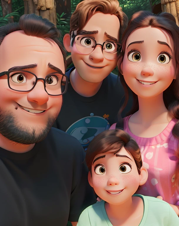 A Disney Pixar-style family in the woods on a sunny day, alta qualidade