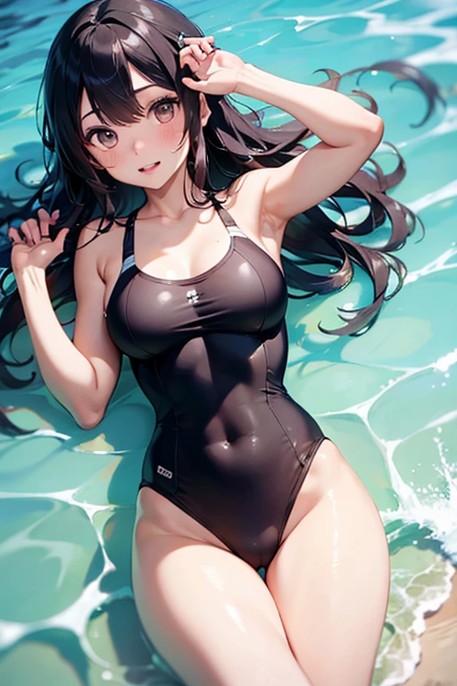 Chica rellenita, tiene cola de sirena, nadando em el agua, algunas escamas en la piel, pelo y ojos grises, swimsuit that covers your entire torso.