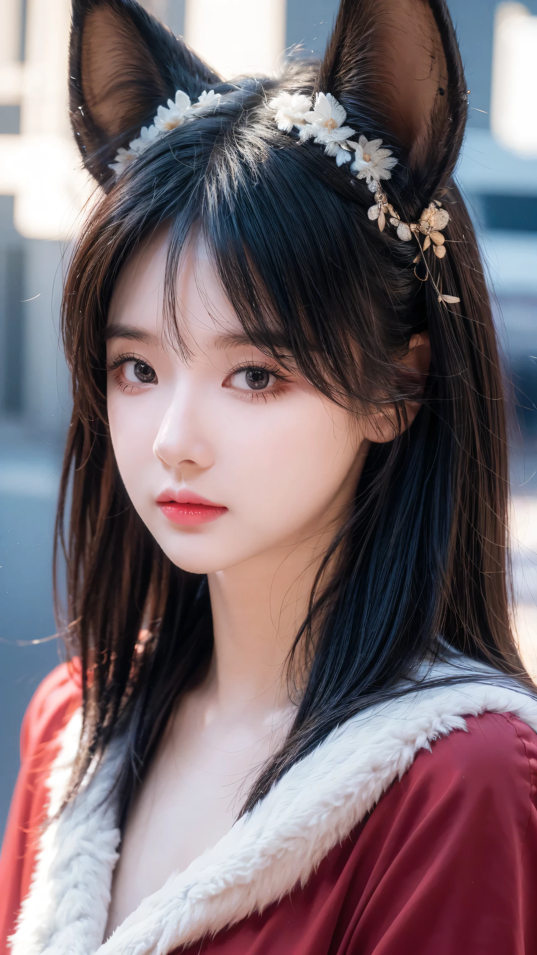 Hair shaking, victory, Long eyelashes, Solid round eye, Fake animal ears, A faint smile, ears red, direction, Surrealism, shadow, Relief, Stereogram, Standing picture, View, Atmospheric perspective, 8k, Super Detail, precise, best quality