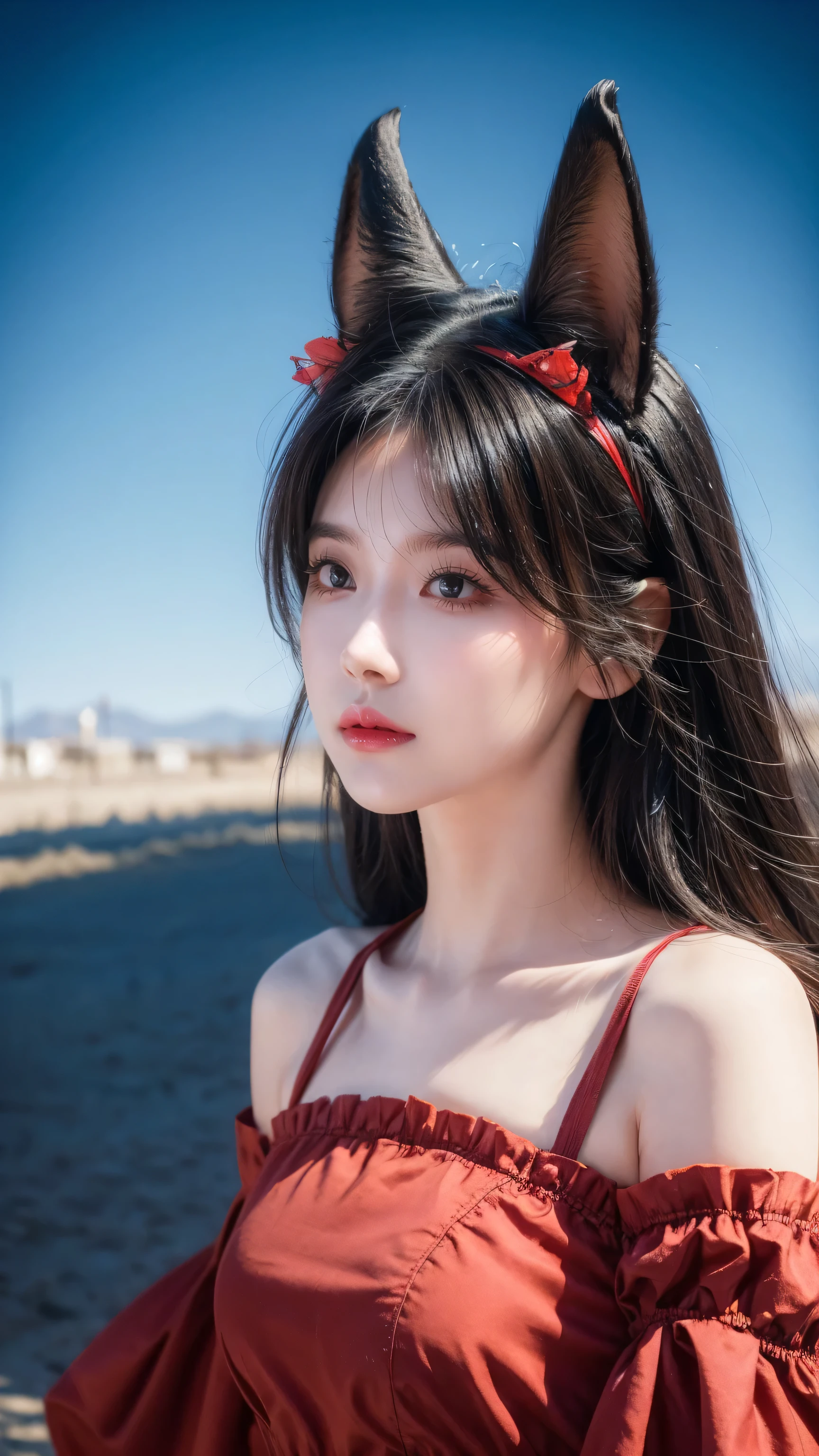 Hair shaking, victory, Long eyelashes, Solid round eye, Fake animal ears, A faint smile, ears red, direction, Surrealism, shadow, Relief, Stereogram, Standing picture, View, Atmospheric perspective, 8k, Super Detail, precise, best quality
