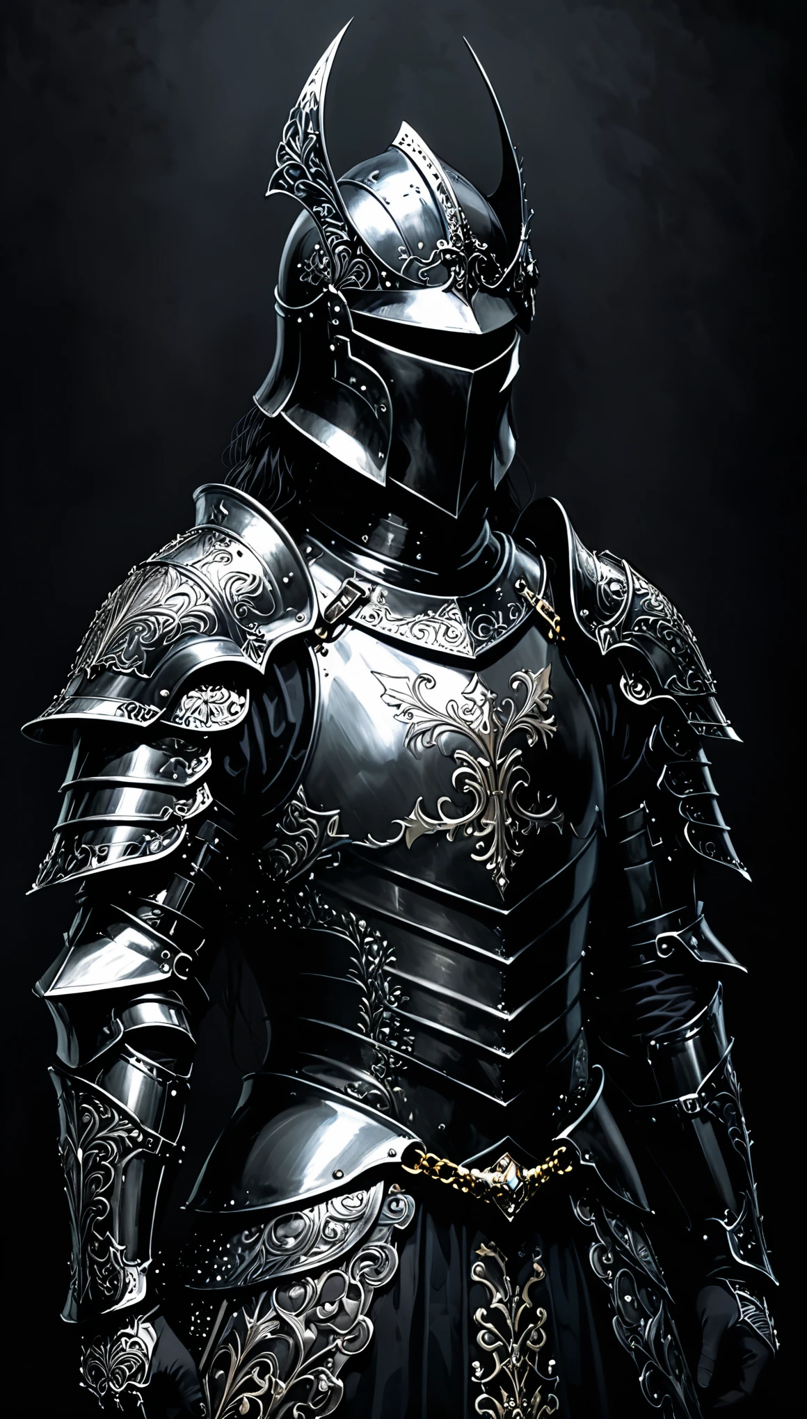 (in style of Harry Clarke:1.2),(((Darkness shrouded, black background, shadow, Extreme darkness, Dark atmosphere:5.5))),a man in armor standing, armadura escura, Conceito de armadura de alma escura, armadura preta, cavaleiro do mal, armadura de sombra, vestido com armadura furtiva, usando uma armadura escura, Armadura preta, pale black armor, armadura preta afiada e elegante, usando armadura preta, armadura preta afiada, armadura de ferro preto, cavaleiro das almas das trevas, gothic knight, armadura preta afiada,, (obra prima),(great quality), (fundo desfocado),(luz dinamica)