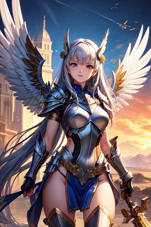 ((best quality)), ((masterpiece)), (detailed), Perfect face，Woman in futuristic clothing，With wings, Archangel Knight，girl, Armor Girl, 穿着机甲网络装甲的girl, 十二生肖girl的骑士, Mechanized Warrior Girl, Anime Fantasy Artwork, 女性动作动漫girl, 美丽的天使girl, Portrait of the Zodiac Girl Knight, Anime Fantasy Illustration, As a mysterious Valkyrie, Anime Fantasy Artwork