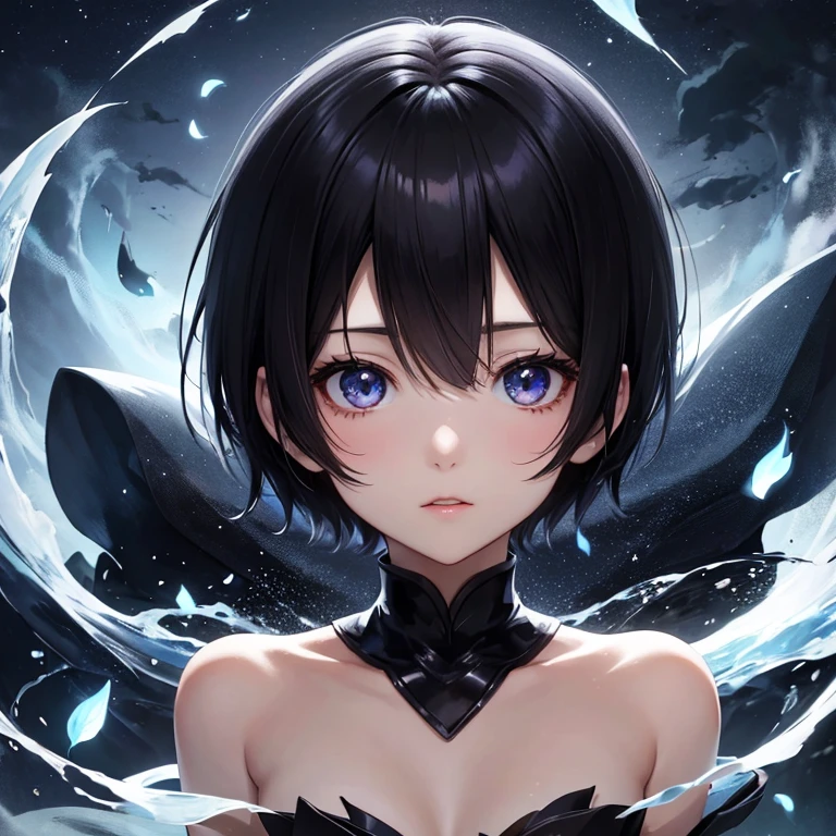 (masterpiece, best quality, ultra-detailed, best shadow), (detailed background,dark fantasy), (beautiful detailed face), high contrast, (best illumination, an extremely delicate and beautiful), ((cinematic light)), colorful, hyper detail, dramatic light, intricate details, (1 girl, solo,blond hair, sharp face, blue eyes, swirling black light around the character, depth of field,black light particles,(broken glass),magic circle,