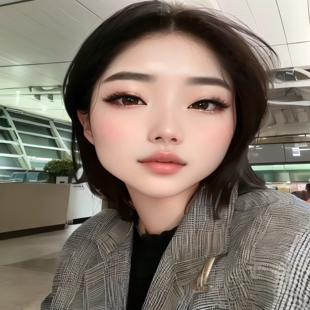um close de uma mulher com uma jaqueta posando para uma foto, Jinyoung Shin, korean symmetrical face, heonhwa choe, Jaeyeon Nam, adorable and pale korean face, young lovely korean face, Korean facial features, Lee Ji-eun, Lee Ji-eun, linda mulher sul-coreana, maquiagem sul-coreana popular, maquiagem coreana popular, Tae June Kim