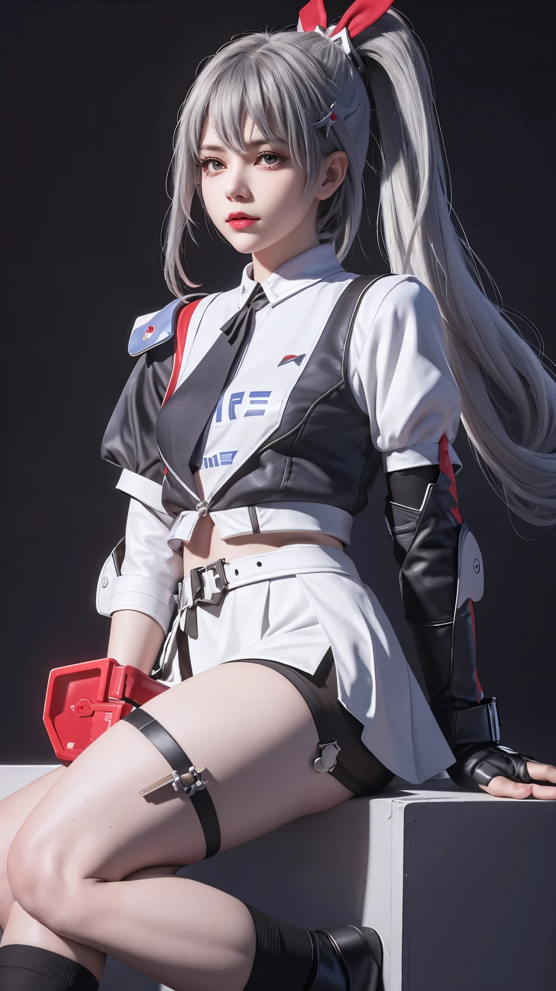 Rockets,Rockets uniform, Red letter R, White skirt,White short top,Black knee socks, Black elbow gloves,Dark background,black background,Simple background,