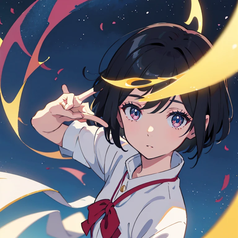 anime, beautiful girl、10 talents、Black Hair、A face that retains its youthfulness、short hair、Her hair is cut short, just short of her shoulders、Bright eyes、Sparkling eyes、whole body、Running desperately、Night Forest、Moonlight、