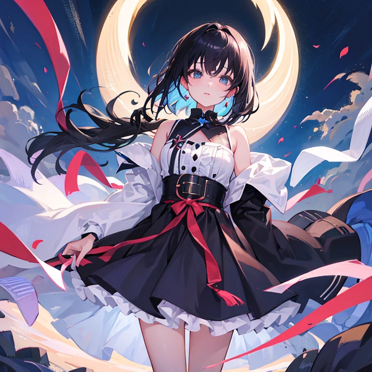 anime, beautiful girl、10 talents、Black Hair、A face that retains its youthfulness、short hair、Her hair is cut short, just short of her shoulders、Bright eyes、Sparkling eyes、whole body、Running desperately、Night Forest、Moonlight
