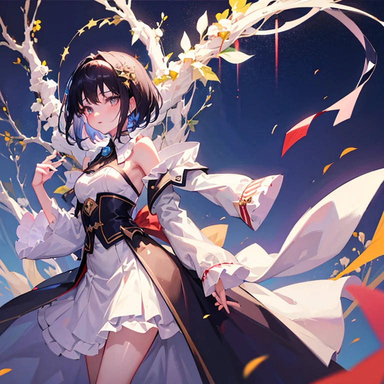 anime, beautiful girl、10 talents、Black Hair、A face that retains its youthfulness、short hair、Her hair is cut short, just short of her shoulders、Bright eyes、Sparkling eyes、whole body、Running desperately、Night Forest、Moonlight