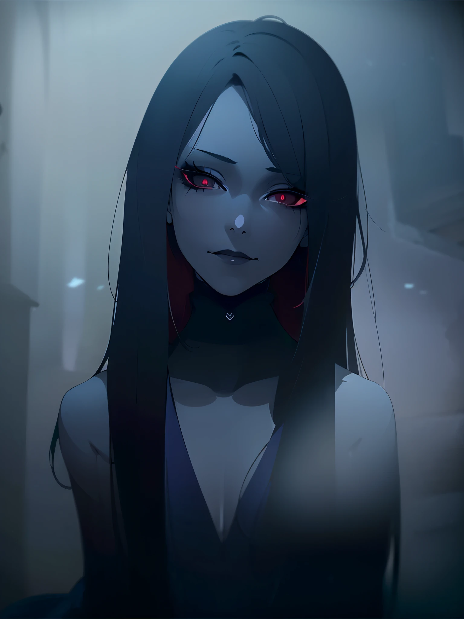 blue skin,<lora:Eris_chaos:0.7>,(eris:1.1),woman,black hair,,((BEST QUALITY)), ((MASTERPIECE)), ((HIGH RES)), ((CINEMATIC LIGHTING)), ((DETAILED)), (realistic shadows), dirty, background post-apocalypse city destroyed, the rubble