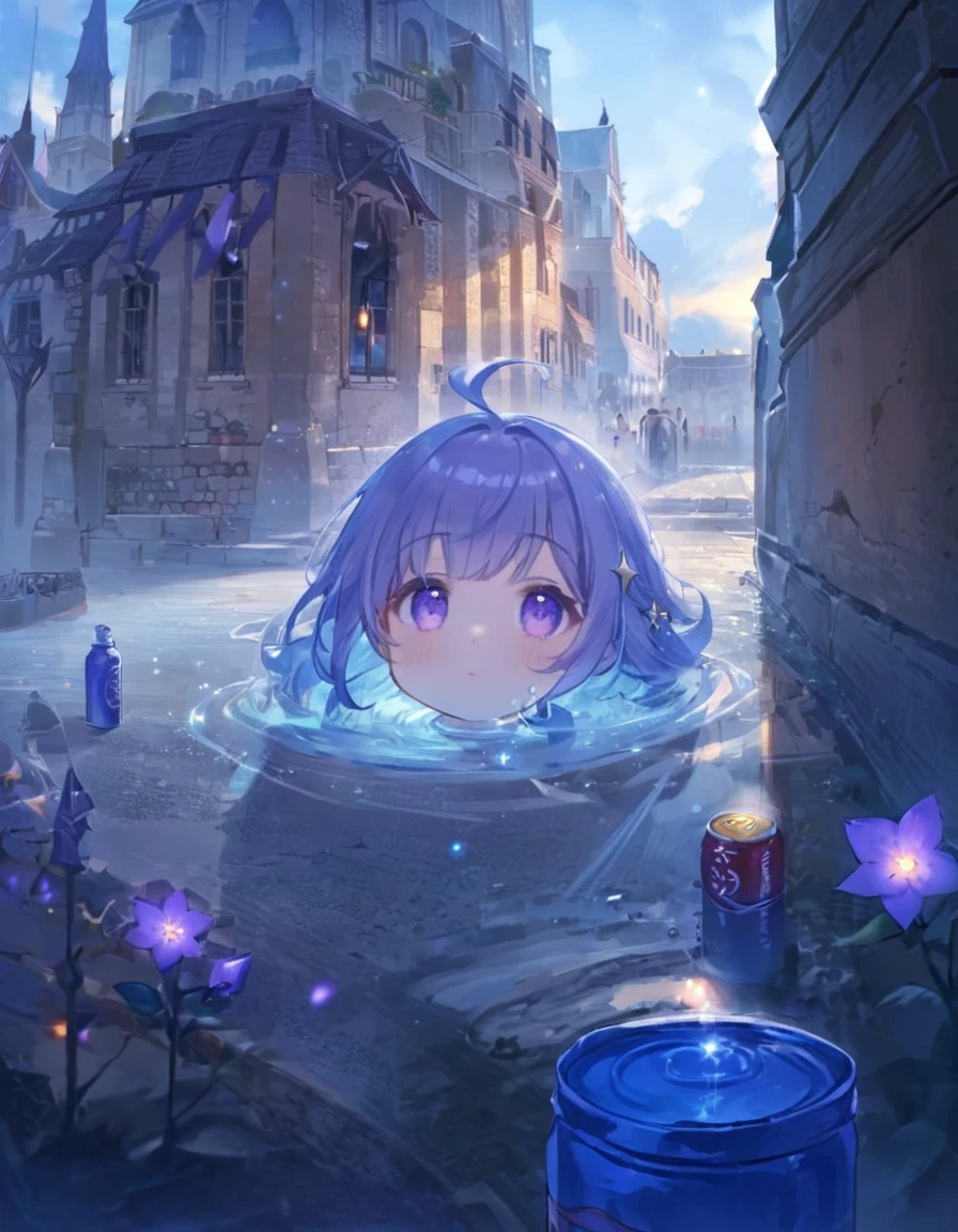 Slime Anima Girl, Purple body, Transparent, Standing backwards, With Leg Raised, showing the foot.