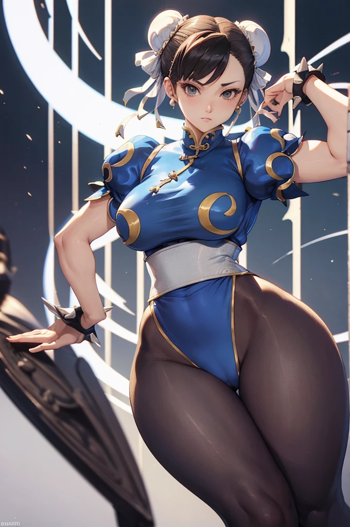 chun li,obra de arte, melhor qualidade, agrias, gray sweater, collant preto, standing, olhando para o espectador, cabelo loiro