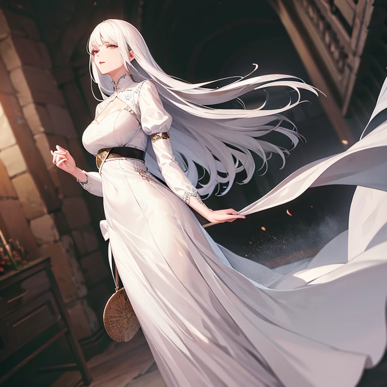 Beautiful woman with white hair and dress