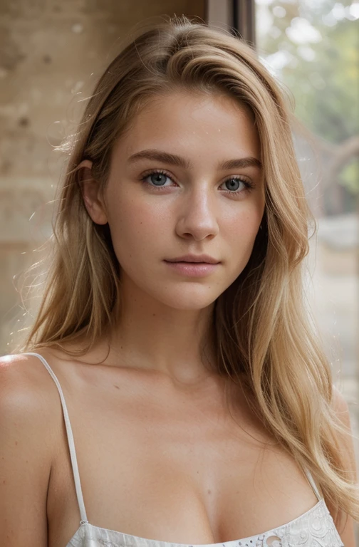 ((best quality)), ((ultra resolution)), ((photorealistic)), (intricate details), 19 ans, Cheveux blond, visage parfait, se maquiller:1.5, Light on the face, facial detail, nu, cheveux courts,