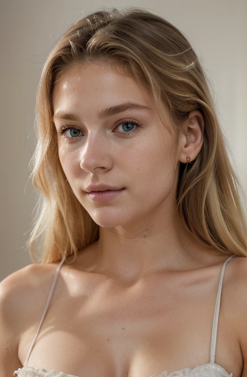 ((best quality)), ((ultra resolution)), ((photorealistic)), (intricate details), 19 ans, Cheveux blond, visage parfait, se maquiller:1.5, Light on the face, facial detail, nu, cheveux courts,