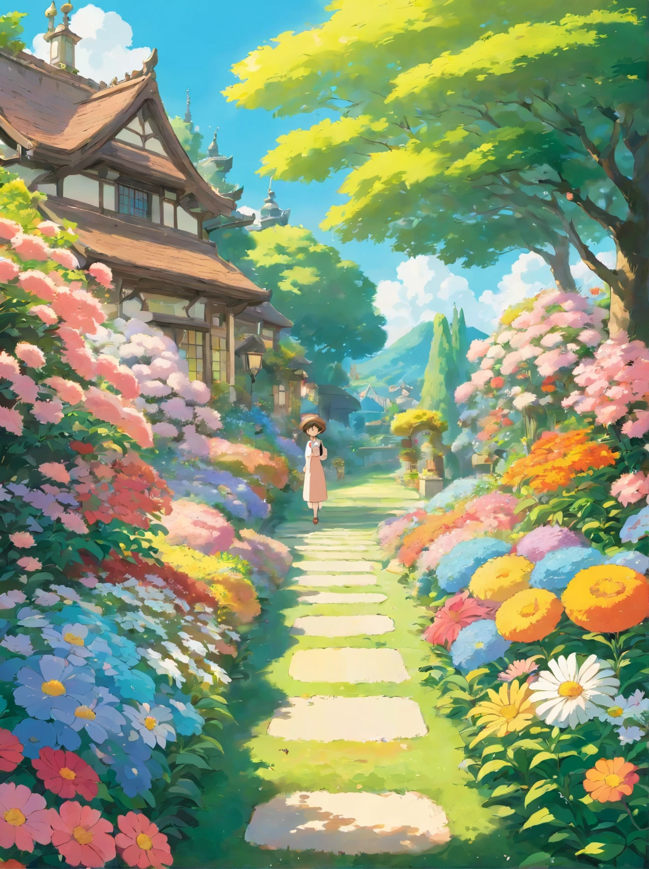 flower garden, luxurious, bright, sparkling