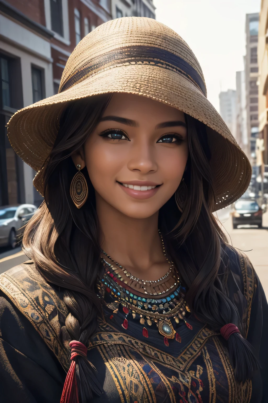 Picture, best quality, a woman in the city , photo of beautiful AHAcasual, smiling, looking at viewer, perfect face, perfect eyes, sharp focus, Intricate, High Detail, dramatic, photorealistic,
