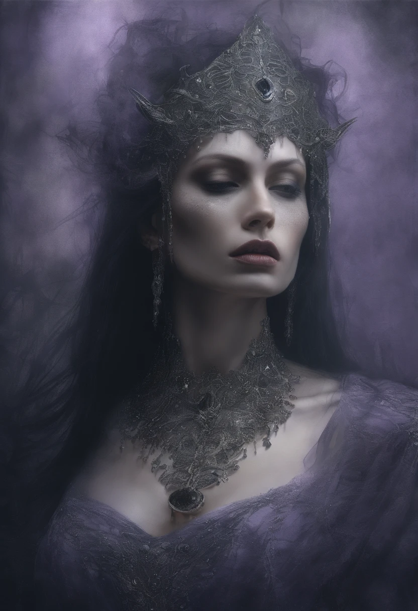 Realism, painting, Fantastic fairy tale, fantastic style, John Tolkien style, small painting by Jean-Baptiste Mo, Close-up.
Diamonds + glass beads +beads+ filigree jewelry+ Lush large open female bust + lack of clothes + sensual princess Rapunzel + cleavage + the thinnest transparent lavender tulle, with a lively natural structure of dry skin and pores, mystical morning lighting, a book image in the RPG genre, an image from "Dungeons and Dragons", a fantasy image.