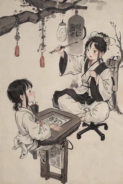 (masterpiece, best quality: 1.2), traditional Chinese ink painting, two