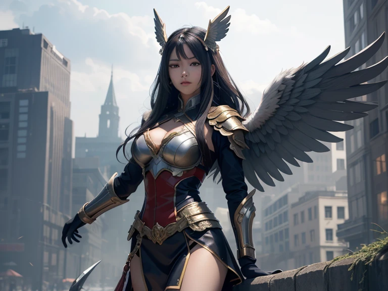 ((best quality)), ((masterpiece)), (detailed), Perfect face,Woman dressed in futuristic clothing,Standing in front of a big tree,Feathered wings, Archangel Knight,girl, Armor Girl, 穿着机甲网络装甲的girl, 十二生肖girl的骑士, Mechanized Warrior Girl, Anime Fantasy Artwork, 女性动作动漫girl, 美丽的天使girl, Portrait of the Zodiac Girl Knight, Anime Fantasy Illustration, As a mysterious Valkyrie, Anime Fantasy Artwork