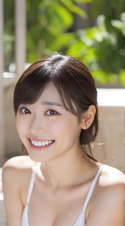 One Woman,Japanese、Beautiful Eyes,Symmetrical eyes,Slim figure, Realistic teeth, double eyelid,White Bikini,whole body