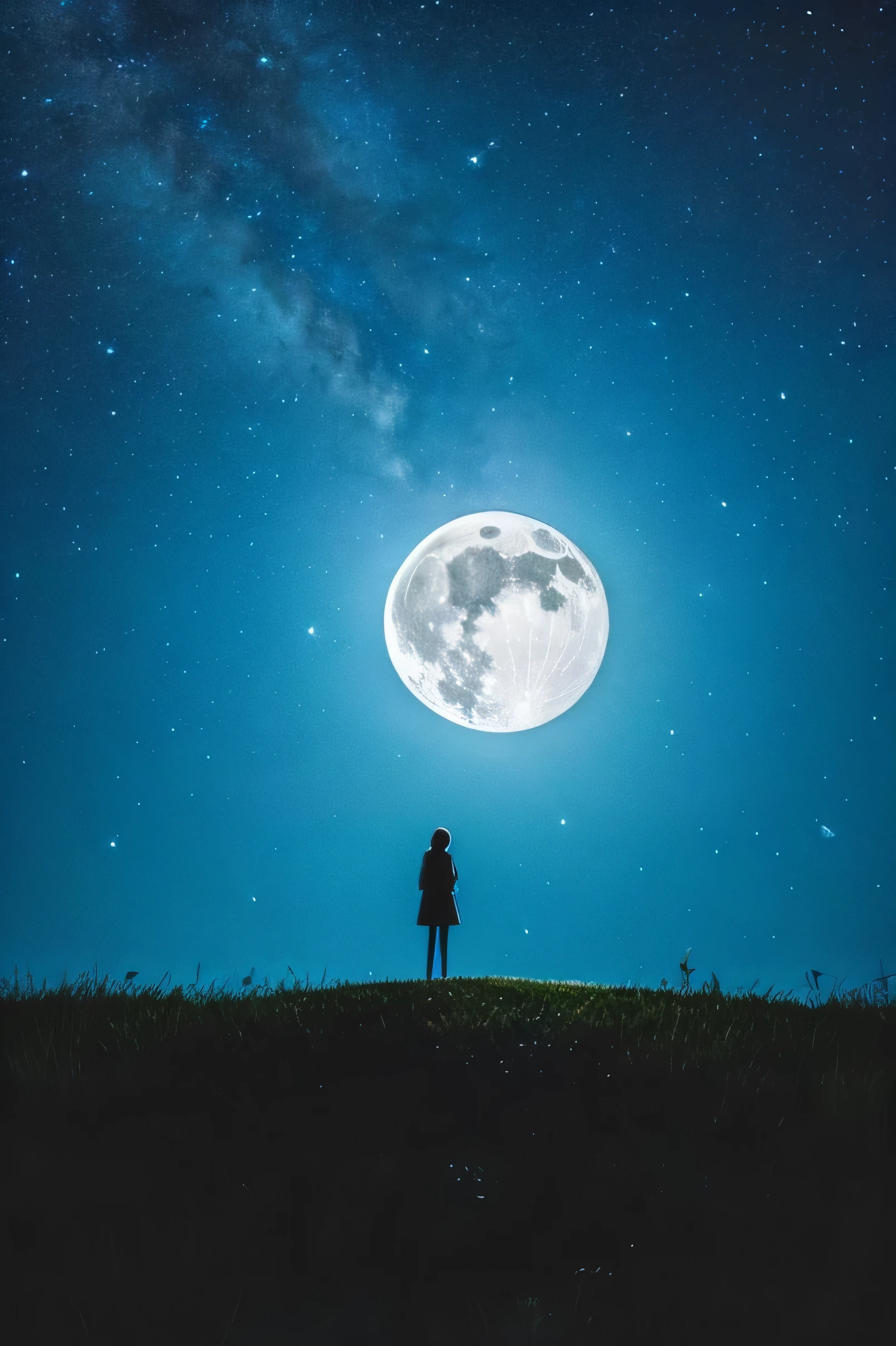 A silver moon floating in a beautiful night sky、masterpiece、View only
