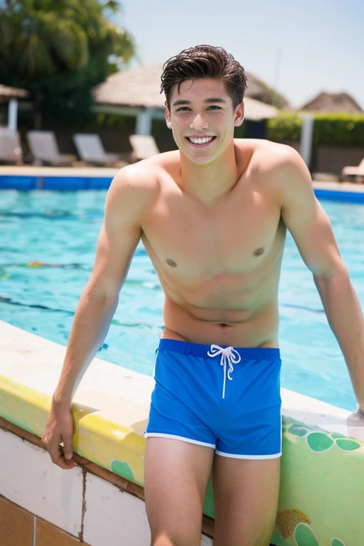 male　Age 21 handsome swimwear front view water polo from bottom sea 真剣　smile