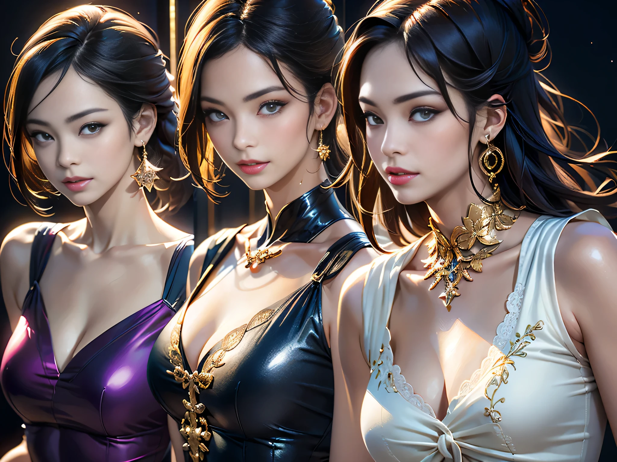 Generated in SFW, Real、(1 Female:1.37), （Face close-up:1.3）, (From the side:1.21), Japanese women, 28 year old supermodel, Skinny body, (very small head), (Very small face), (Perfect Anatomy:1.37), Make your body anatomically correct, (highest quality:1.4), 32k resolution, (Realistic:1.5), (超Real:1.5), (masterpiece:1.2)), (Improvement of quality:1.4),(Highest quality realistic skin texture:1.4), ((Shiny Dress:1.37)), Big earrings, Pearl Necklace, ((Black Background:1.15)), Accurate Fingers, Very detailed, Symmetrical eyes, Thin lashes, Sharpen your eyebrows, ((Very detailed portraits)), Red cheeks, 超Real eyes, Perfect Lips, Perfect Eyes, Perfect Iris, Natural Makeup, [Purple Lipstick], ((A great eye for quality:1.2)), (tired, Sleepy and satisfied:0.0), (Beautiful Lips:1.33), (Great nose:1.2), (Flat Chest), Tight waist, (Slim lower body), Brown Hair, (French twist hair:1.37), (Hair Clip), ((Realistic)), ((Sharp focus)), (Highest Resolution), ((The most ridiculous quality)), ((masterpiece)), Professional Cinema Lighting、（Perfect Body Proportions), (Perfect hands), （Perfect Fingers），(Oily skin:1.5)