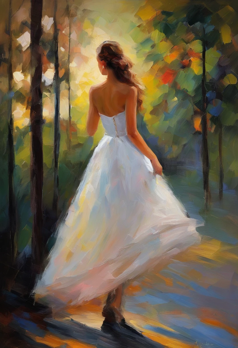 (Best quality, a high resolution, masterpiece:1.2,), illustration, night, 1 girl, full body, lesbian, (Wedding Dress), hand behind your back, waiting for a kiss, view viewer, cheerfulness, blush,