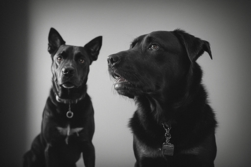 (close-up, editorial photograph of [[a black dog, (masterpiece:1.2), wide angle photo]], (background inside dark, moody, private study:1.3), portrait, by lee jeffries, nikon d850, film stock photograph, 4 kodak portra 400, camera f1.6 lens, rich colors, hyper realistic, lifelike texture, dramatic lighting, cinestill 800