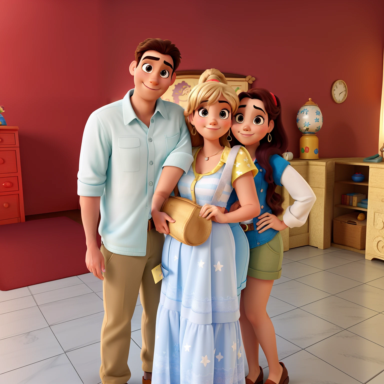 Three adults posing for a Disney Pixar style photo,
alta qualidade, melhor qualidade