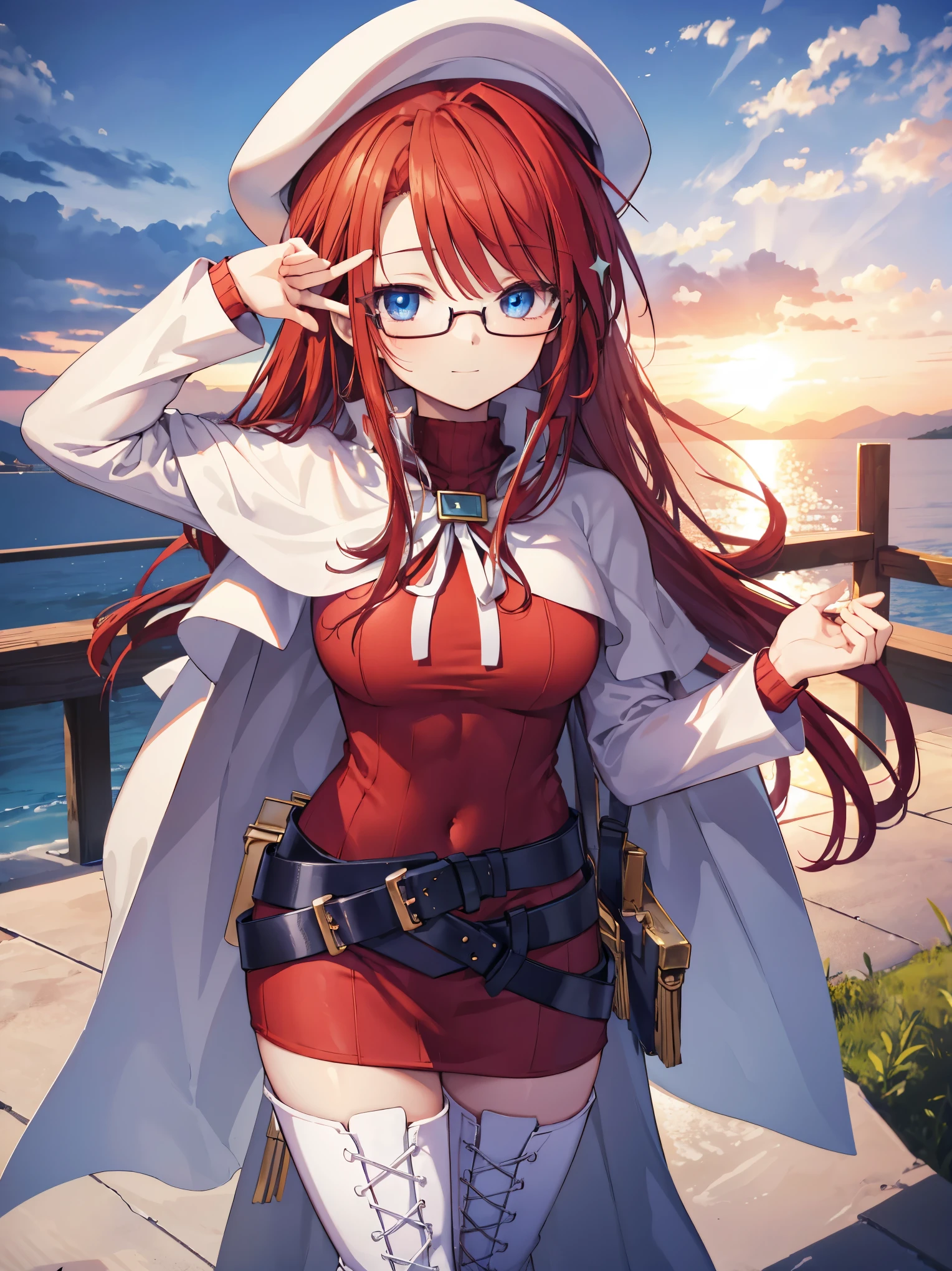 pov,nsfw,summonnightaty, aty, (young:1.3),long hair, blue eyes, red hair, beret, hat, glasses,
BREAK long hair, thighhighs, hat, dress, boots, glasses, belt, cape, sweater, zettai ryouiki, beret, thigh boots, white footwear, ribbed sweater, loose belt,solo,
BREAK outdoors, fantasy,on_a_ship,
BREAK (masterpiece:1.2), best quality, high resolution, unity 8k wallpaper, (illustration:0.8), (beautiful detailed eyes:1.6), extremely detailed face, perfect lighting, extremely detailed CG, (perfect hands, perfect anatomy),covered_nipples,covered_navel,light_smile ,(half_eyes:1.4),sword,armpit,sleepy,dynamic_standing,barrel,red_sweater,apart_legs,magical_effect,focus_breasts,