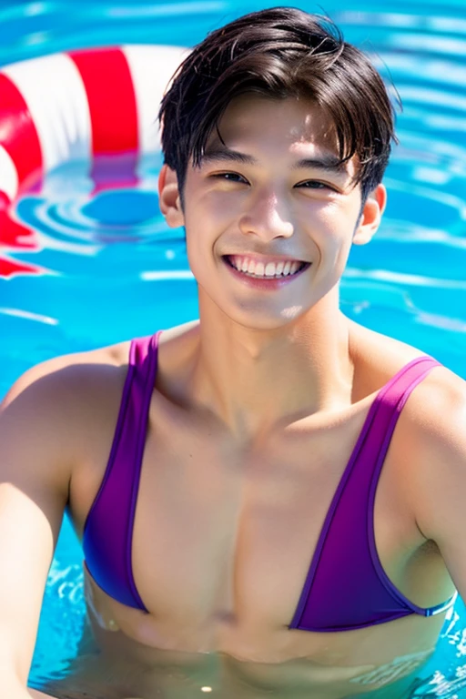 male cute Age 27 Lifesaver swimwear smiling