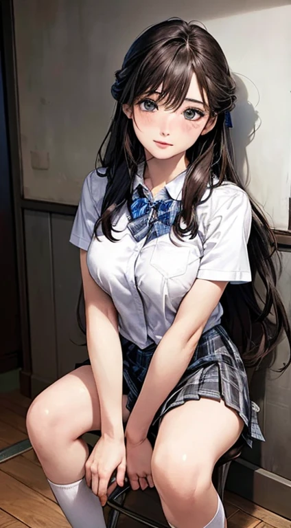 (masterpiece:1.2, highest quality), (Realistic, photoRealistic:1.4), Beautiful illustrations,
View your viewers, whole body, Front view:0.6,
1 girl, Japanese, high School girl, (Long Hair:1.5), let your hair flow, (Half Up, Half Updo), bangs, Hair between the eyes, big breasts:0.8,
Beautiful Hair, Beautiful Face, Beautiful fine details, Beautiful clavicle, Beautiful body, Beautiful breasts, Beautiful thighs, Beautiful feet, Beautiful fingers,
(Beautiful views), , School,
((Collared short-sleeved shirt, White shirt, , Grey plaid pleated skirt, Blue checked bow tie)), White panties, 、Second dimension beautiful girl
(Are standing, , Lift up your skirt, Grab the hem of your skirt, Place your hand on your chest, Place your hands between your legs),
blush, ,