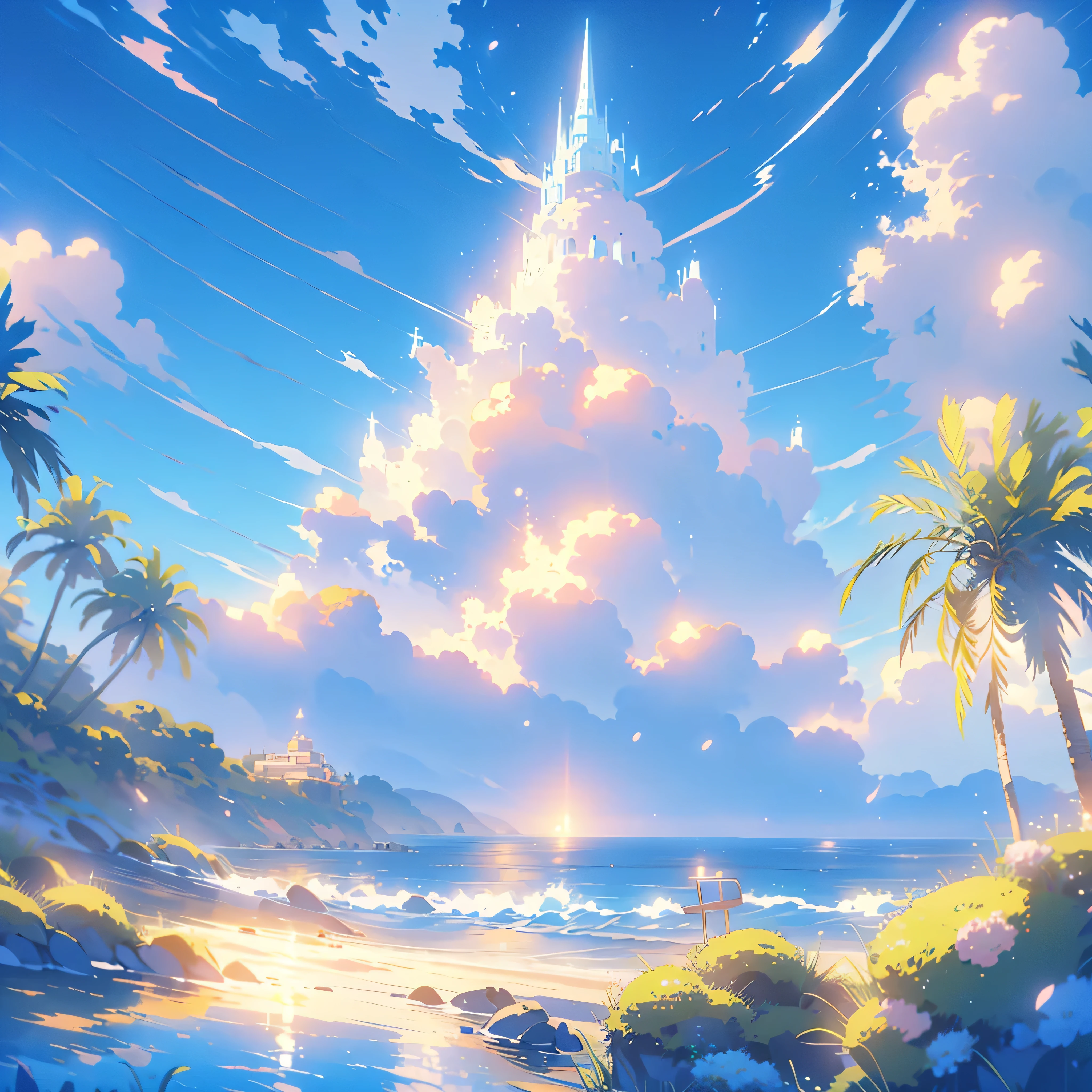 A emotional landscape scene with sky and clouds, drawing by Makoto Shinkai, trending on pixiv, magical realism, beautiful anime scene, cosmic skies. by makoto shinkai, ( ( makoto shinkai ) ), by makoto shinkai, anime background art, style of makoto shinkai
